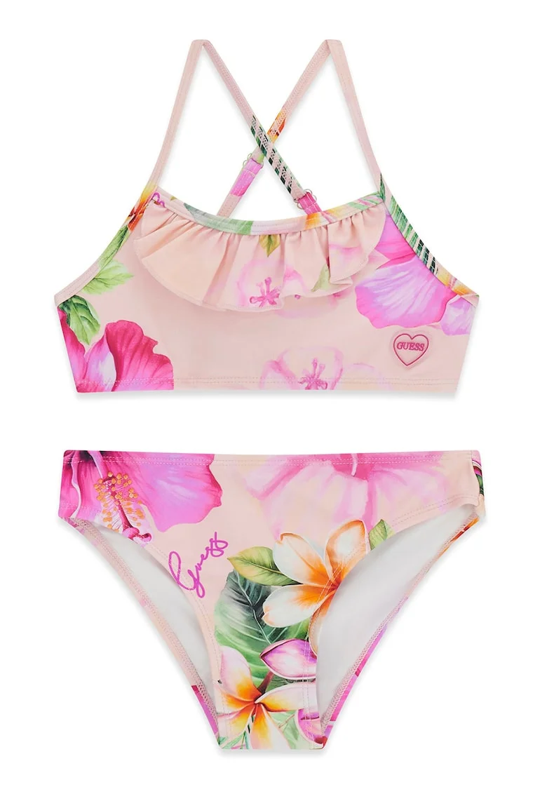 Costum de baie in doua piese cu model, Piersica/Roz
