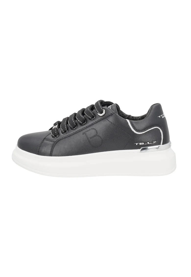 Pantofi sport din piele si piele ecologica, Negru