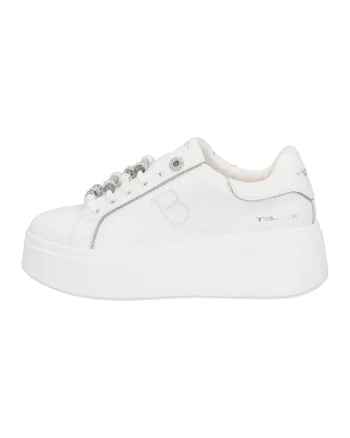 Pantofi sport din piele si piele ecologica, Alb/Argintiu