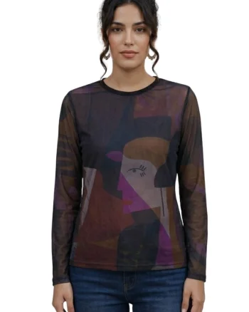 Bluza semi-transparenta cu imprimeu grafic,