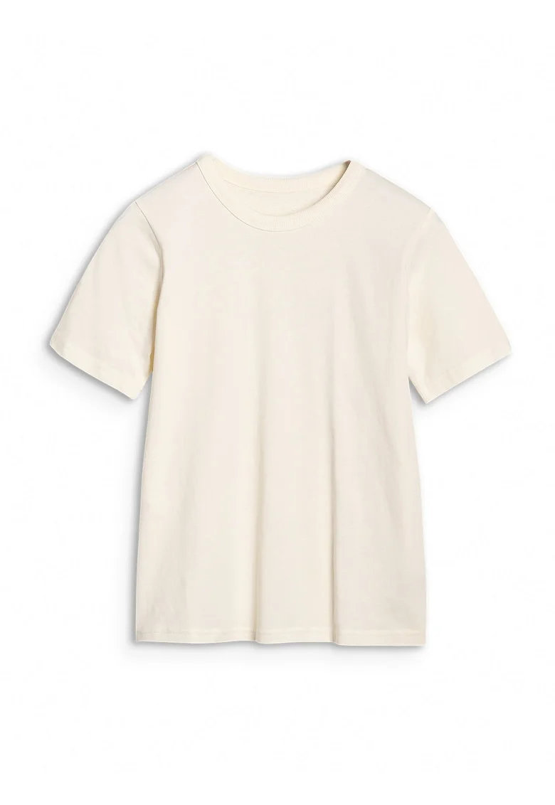 Tricou dama  croiala regulata, decolteu rotund, alb, bumbac