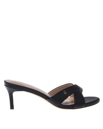 Sandale de piele intoarsa cu toc kitten, Negru