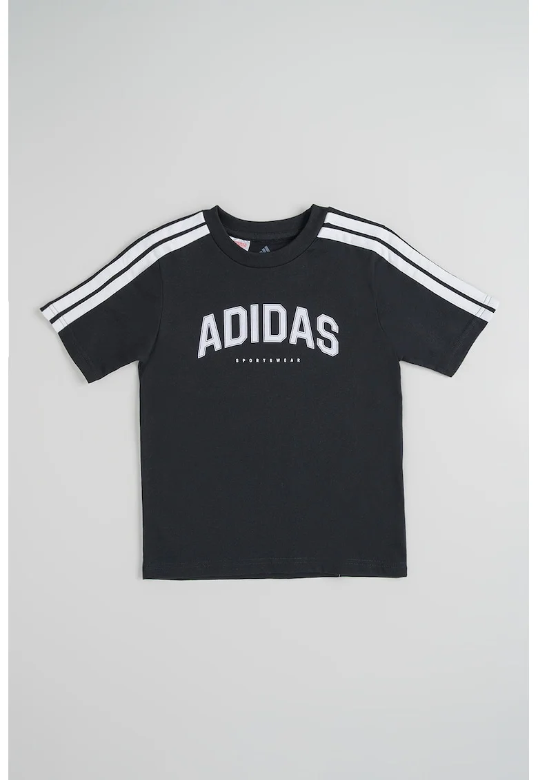 Tricou cu decolteu la baza gatului si logo, Negru/Alb optic