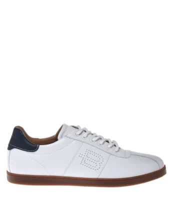 Pantofi sport de piele cu logo perforat, Alb