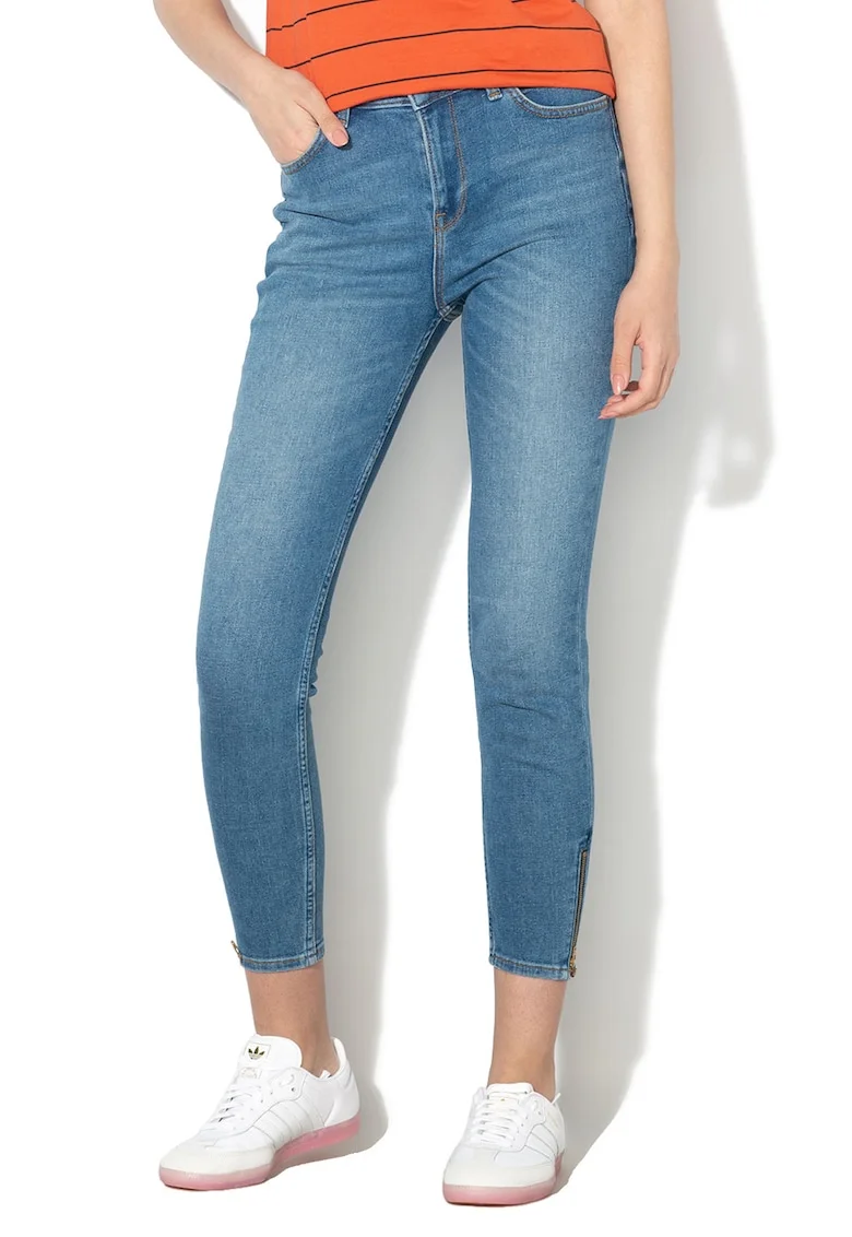 Blugi skinny cu talie inalta si slituri cu fermoar Scarlett, Albastru stins