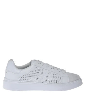 Pantofi sport de piele cu insertii de piele intoarsa, Alb