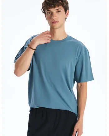 Tricou uni cu decolteu la baza gatului, Albastru prafuit
