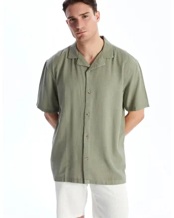 Camasa regular-fit din amestec de in, Verde masliniu