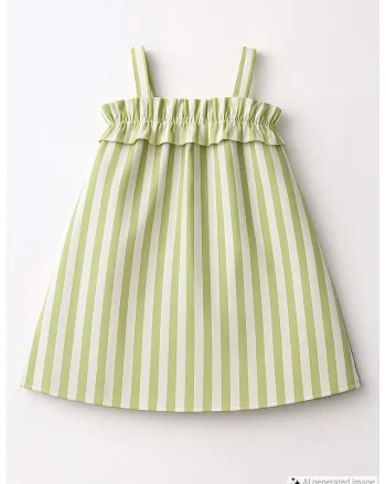Rochie evazata cu dungi, Alb/Verde deschis