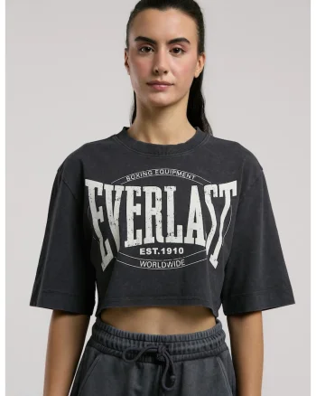 Tricou oversized si scurt de dama, imprimeu cu logo, Gri