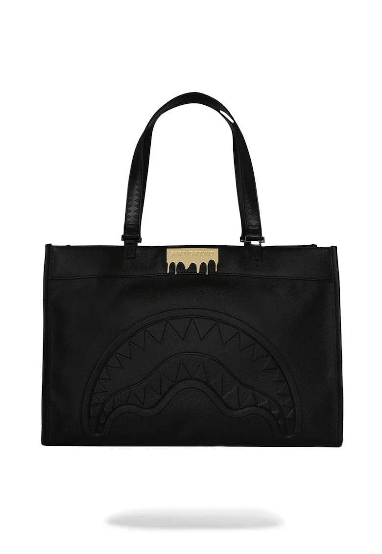 Geanta shopper de piele ecologica cu imprimeu logo, Negru