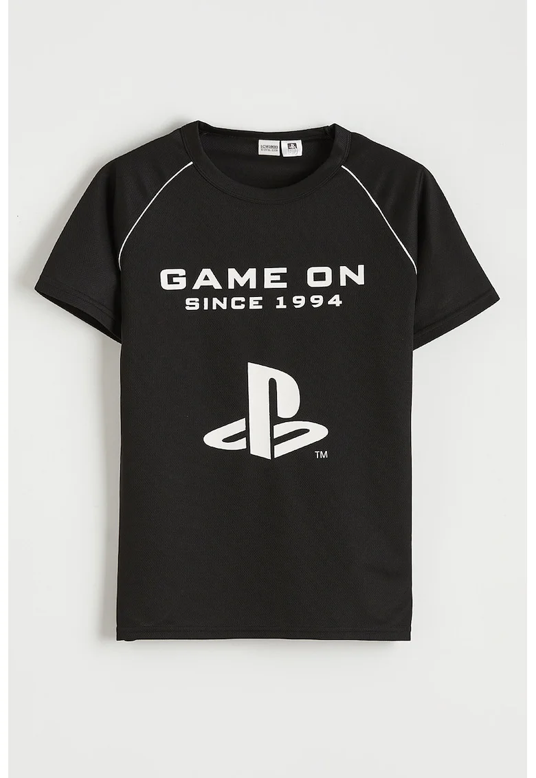 Tricou cu imprimeu PlayStation, Alb optic/Negru antracit