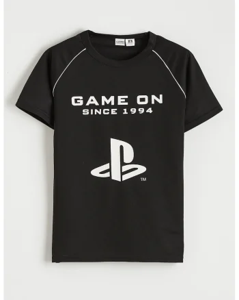 Tricou cu imprimeu PlayStation, Alb optic/Negru antracit
