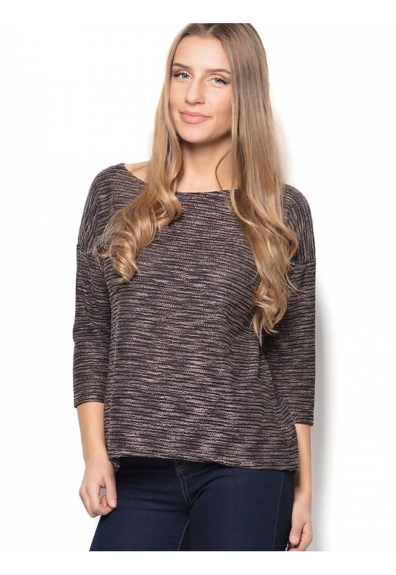 Bluza dama  stofa melange, maneci 3/4, croiala larga, Bej