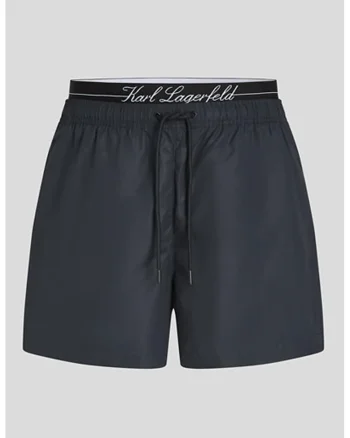 Pantaloni scurti de baie cu snur de ajustare in talie, Gri carbune