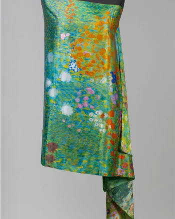 Esarfa cu doua fete, din matase, imprimata cu model inspirat  dupa    Camp cu maci   de Claude Monet