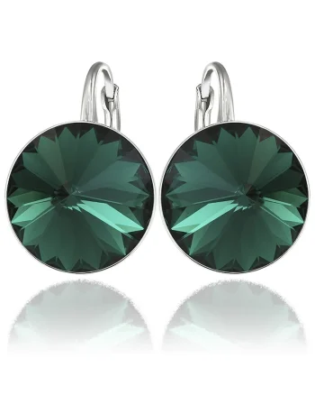 Cercei Argint 925 placat cu rodiu cu cristale Swarovski® Rivoli 14mm, Verde inchis