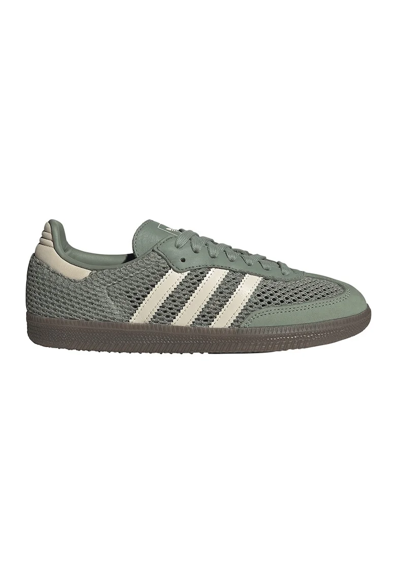 Pantofi sport din plasa si piele intoarsa Samba OG, Alb fildes/Verde inchis