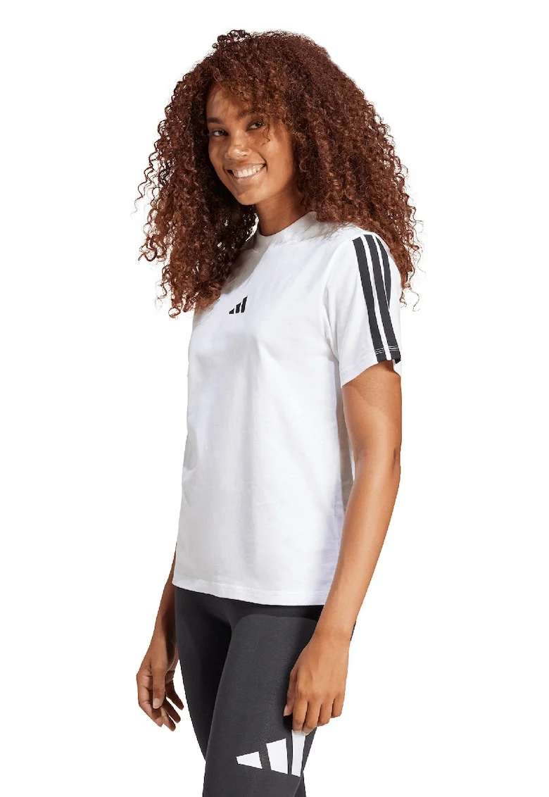 Tricou din bumbac cu decolteu la baza gatului, Negru stins/Alb optic