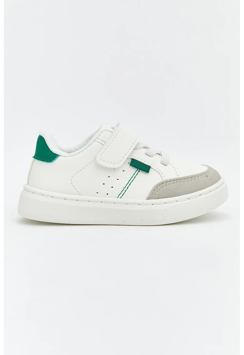 Pantofi sport din piele ecologica cu garnituri din material textil, Verde/Alb murdar