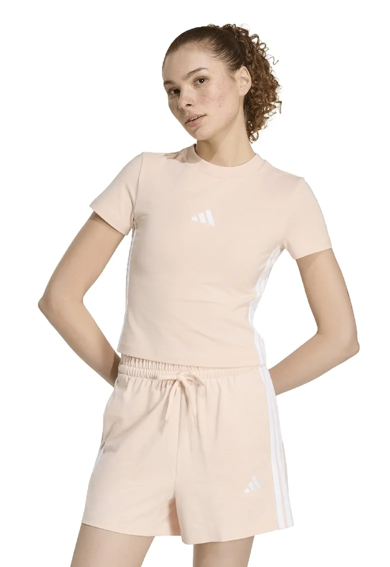 Tricou crop cu croiala slim-fit Essentials, Alb/Piersica