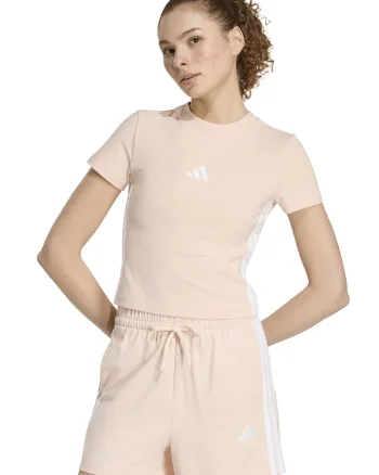 Tricou crop cu croiala slim-fit Essentials, Alb/Piersica