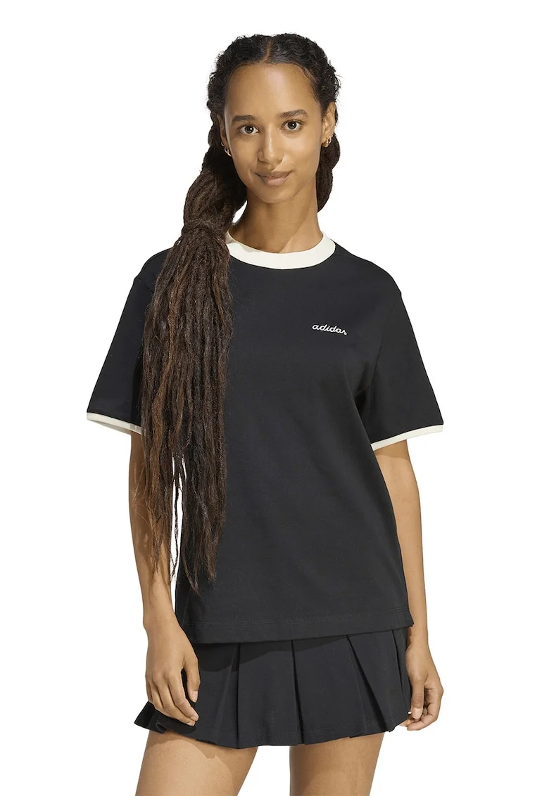 Tricou cu detalii contrastante si logo brodat, Negru