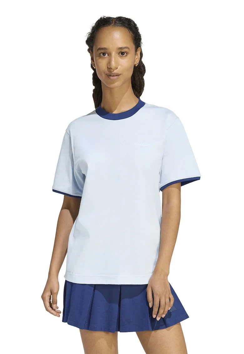 Tricou cu detalii contrastante si logo brodat, Albastru pal