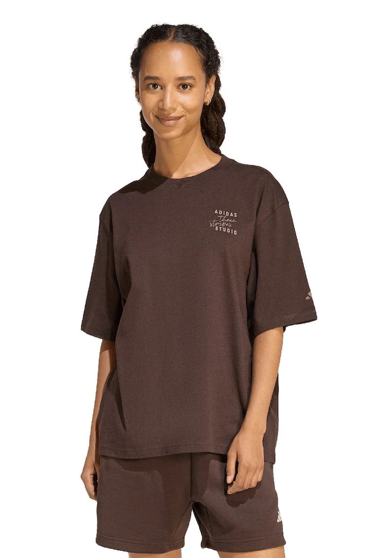 Tricou lejer cu decolteu la baza gatului, Maro