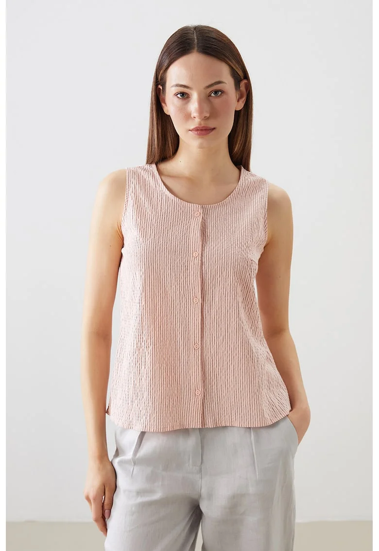 Bluza fara maneci din poplin cu nasturi, Piersica