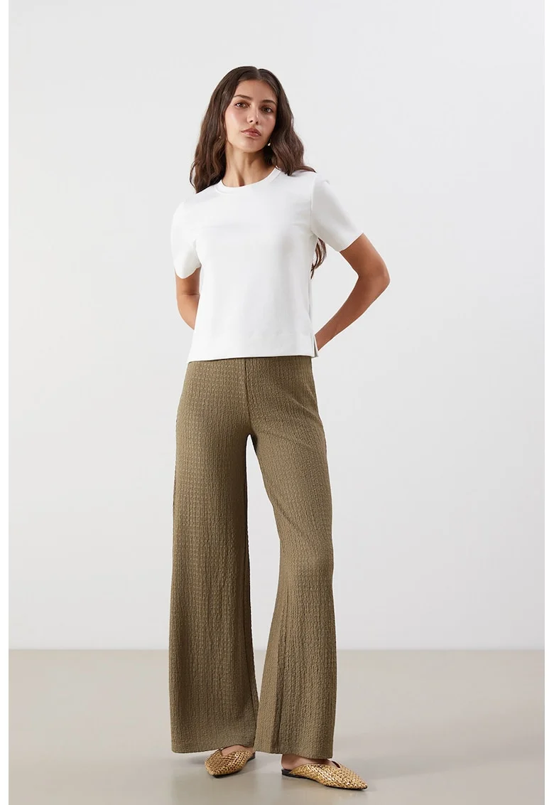 Pantaloni texturati cu croiala ampla, Kaki