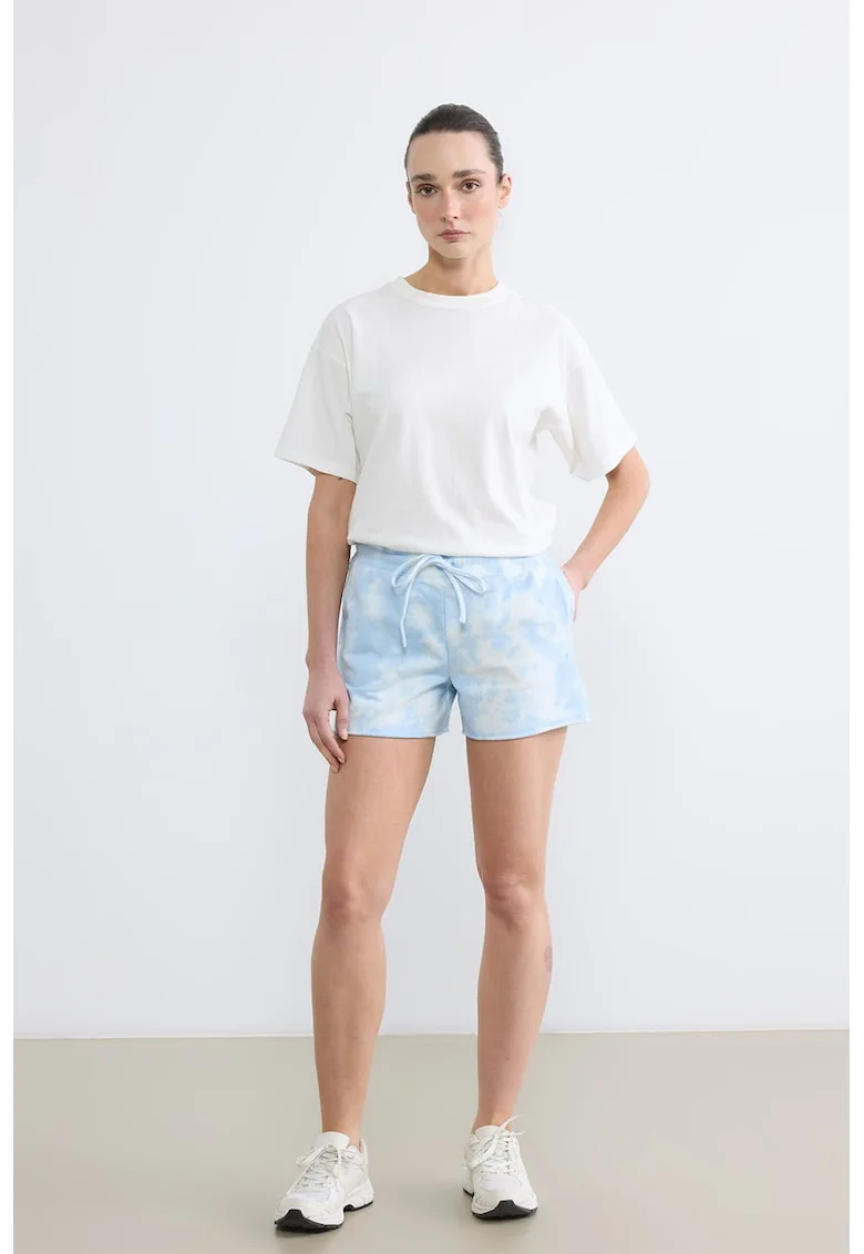 Pantaloni scurti de trening cu model tie-dye, Alb/Albastru deschis