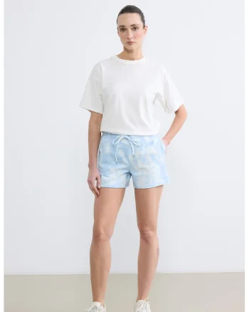 Pantaloni scurti de trening cu model tie-dye, Alb/Albastru deschis
