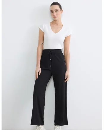 Pantaloni de trening cu croiala dreapta si talie inalta, Gri antracit