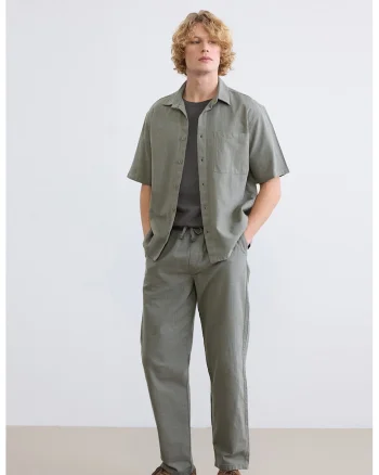 Pantaloni de bumbac cu talie ajustabila, Kaki inchis