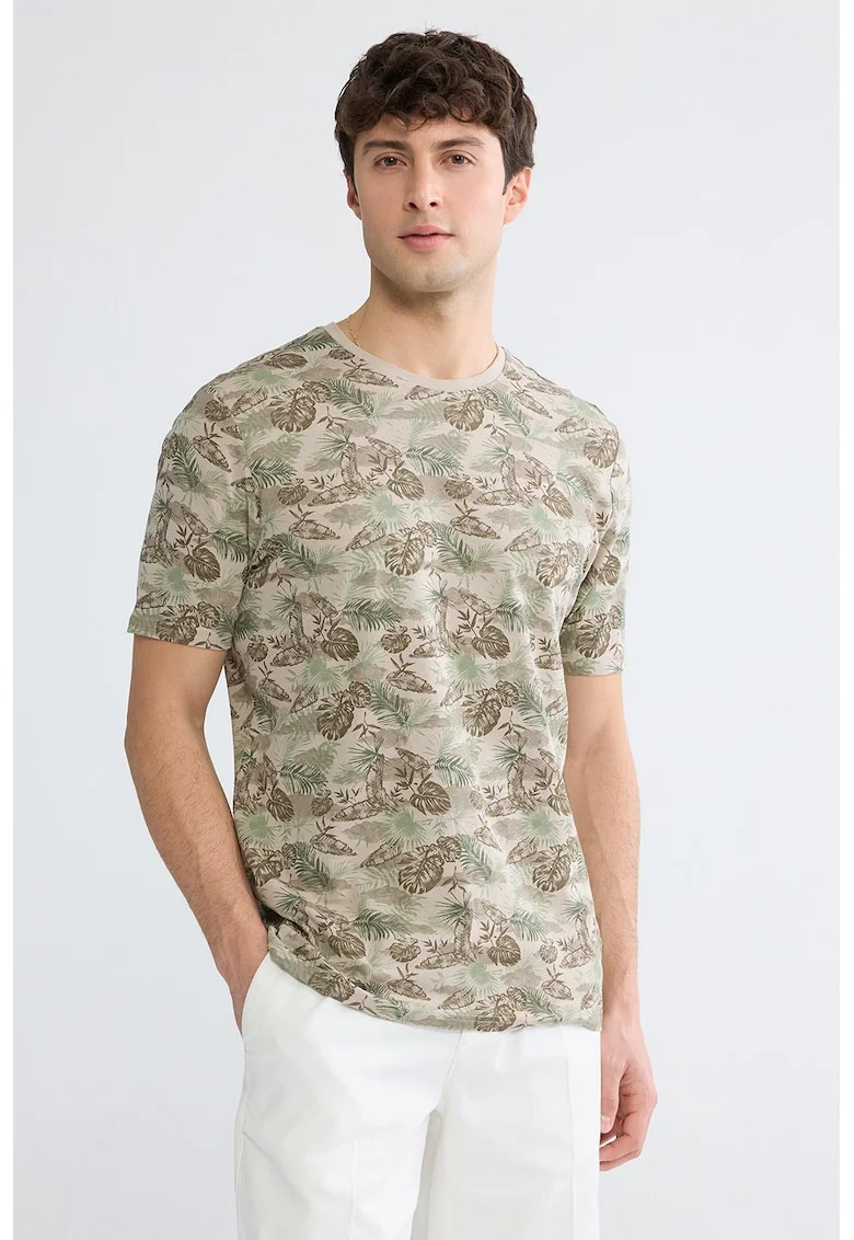 Tricou regular fit de bumbac cu imprimeu, Verde/Maro taupe