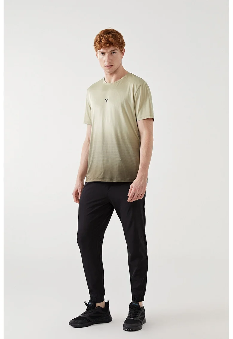 Tricou cu decolteu la baza gatului si imprimeu in degrade, Kaki pal