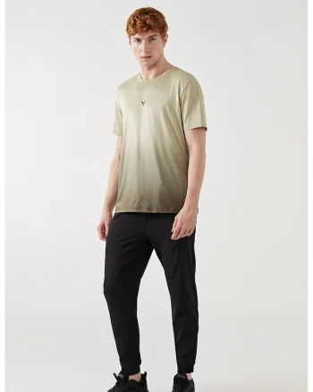 Tricou cu decolteu la baza gatului si imprimeu in degrade, Kaki pal