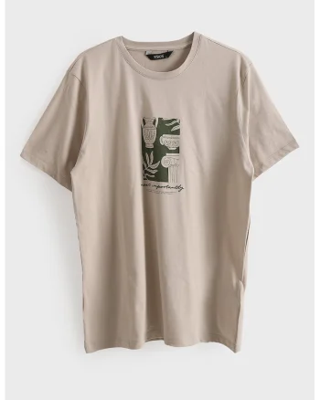 Tricou cu imprimeu grafic, Bej deschis