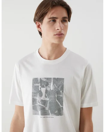 Tricou din bumbac cu imprimeu abstract, Alb