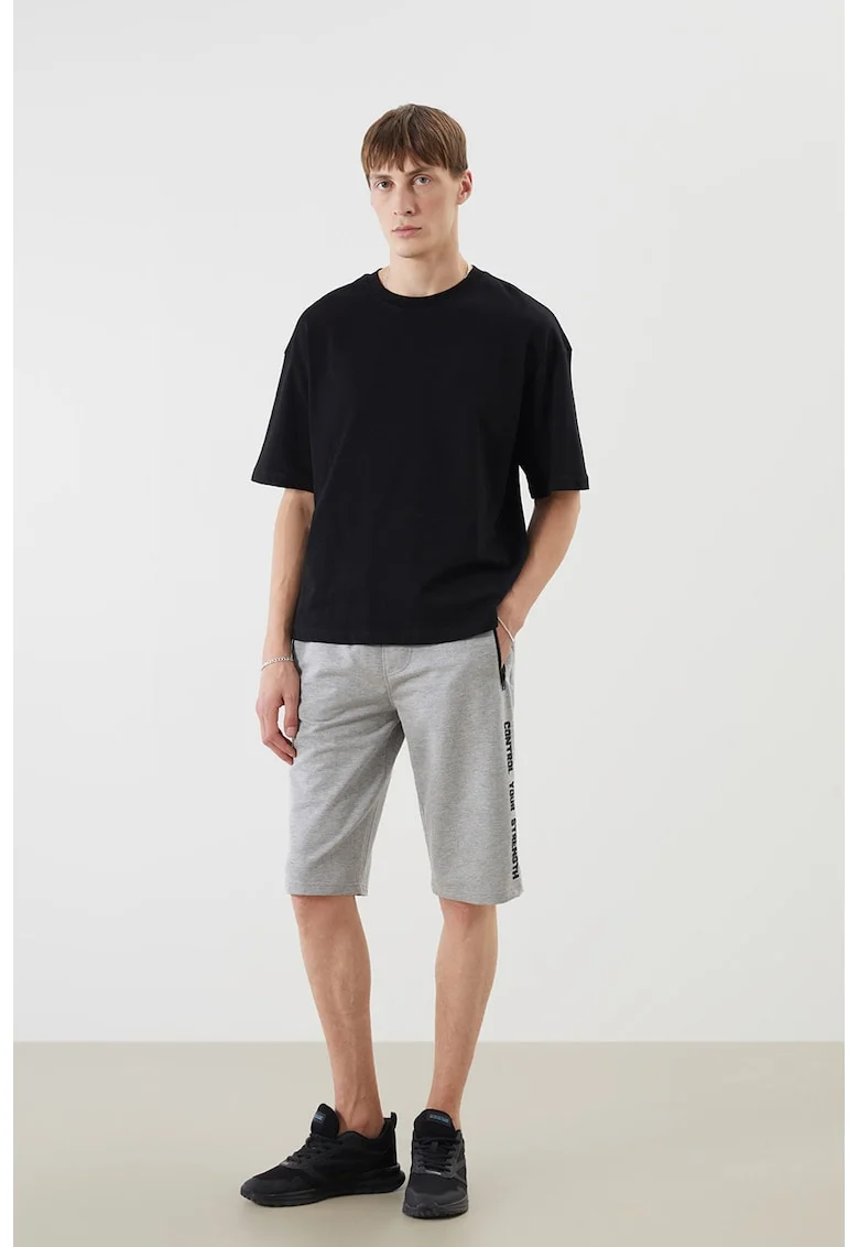 Pantaloni scurti de trening cu buzunare cu fermoar, Gri melange