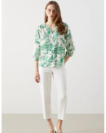 Bluza vaporoasa cu imprimeu, Alb/Verde