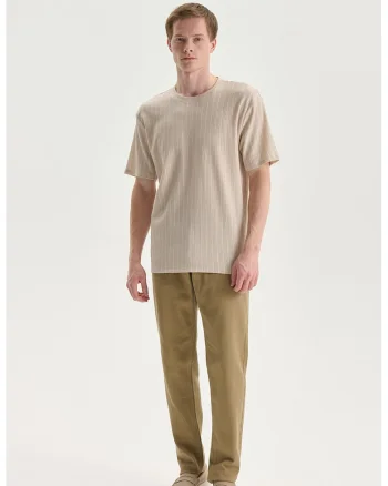 Tricou texturat cu dungi, Bej