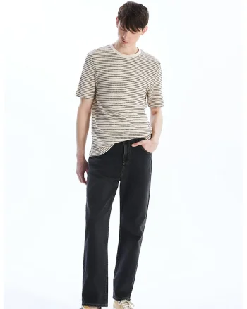 Tricou texturat din amestec de bumbac, Maro/Crem