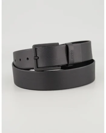 Curea de piele cu logo stantat, Negru