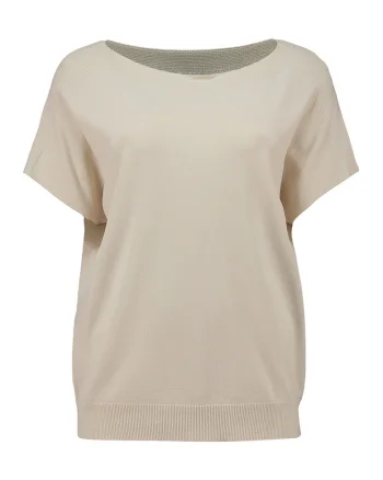 Bluza cu maneci scurte si decolteu rotund, Bej deschis