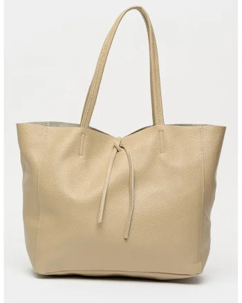 Geanta shopper de piele cu aspect texturat, Bej inchis