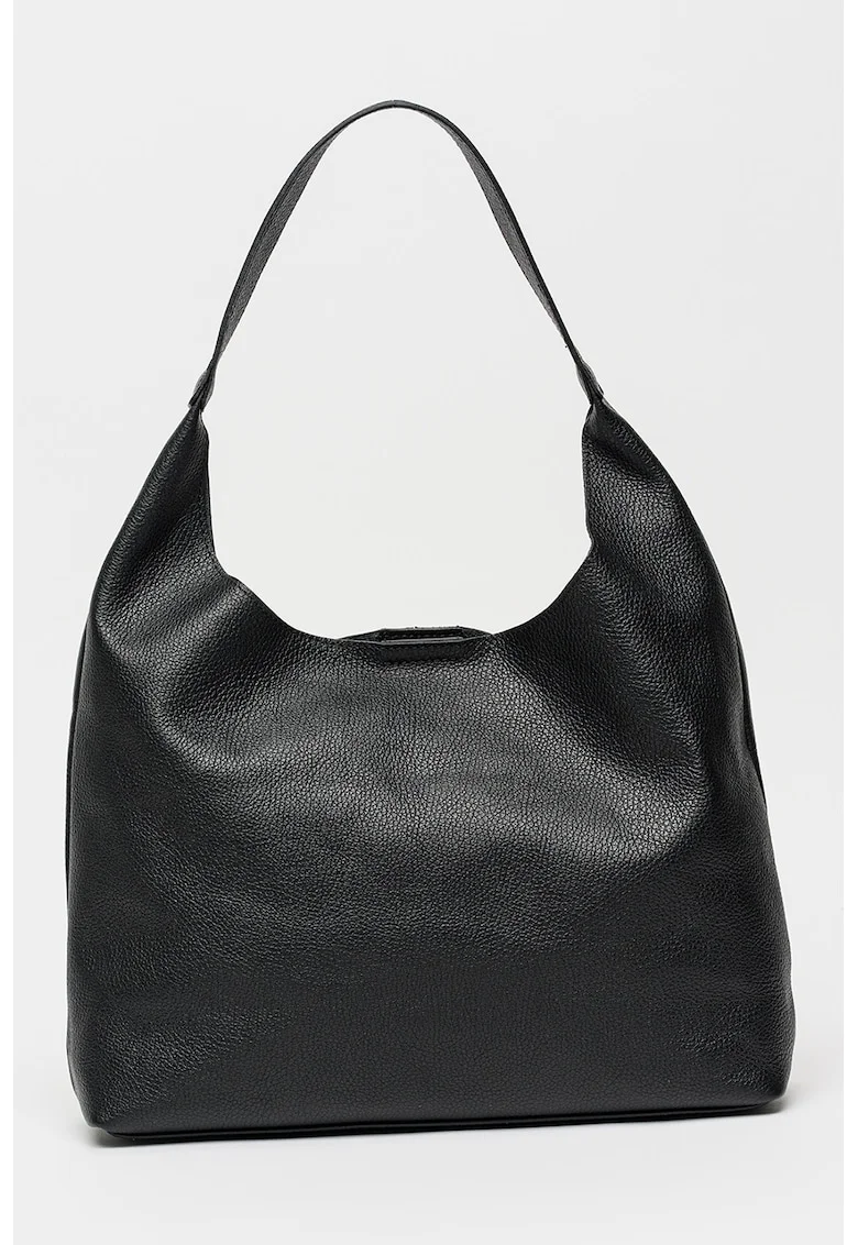 Geanta shopper uni de piele cu etui detasabil, Negru carbon