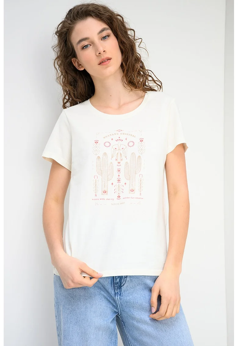Tricou cu imprimeu grafic Alma, Bej sampanie