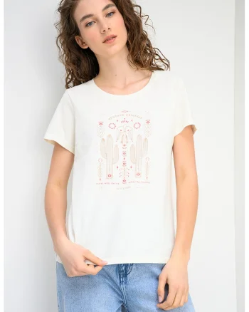 Tricou cu imprimeu grafic Alma, Bej sampanie